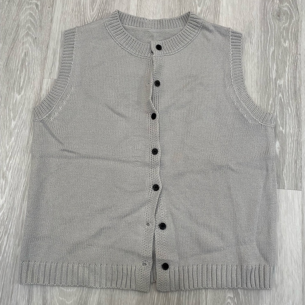 Gray Sleeveless Button-Up Sweater